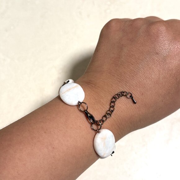 2/$20, Red Vein White Marble Bracelet, Large Genuine Gemstone + Copper Links - Picture 11 of 12
